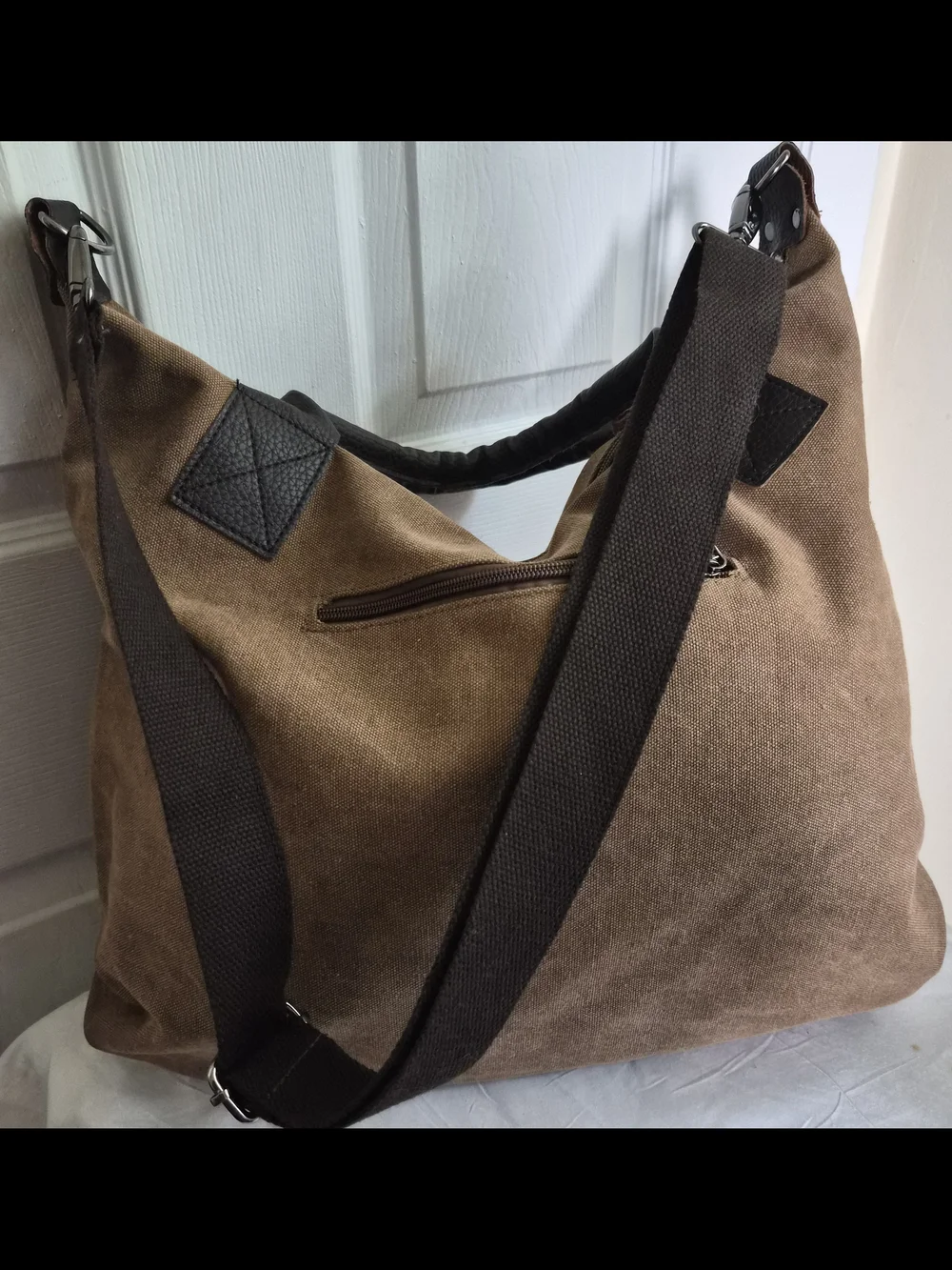Modern+Chic Kinsley Canvas Hobo Bag Tote Brown Coffee Crossbody